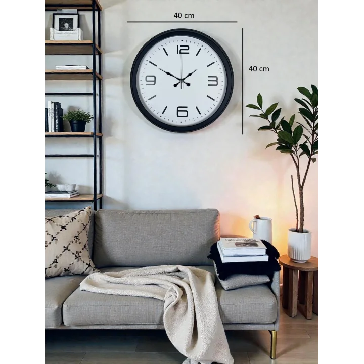Mey İthalat® Sade & Şık Siyah 40 Cm Metal Dekoratif Duvar Saati