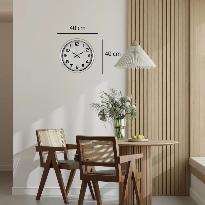 Mey İthalat® Sade Tasarım Beyaz 40 Cm Metal Duvar Saati