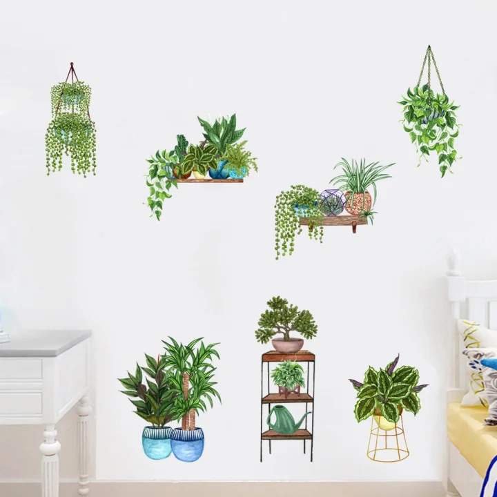 Mey İthalat® Saksılı Çiçek Tasarımlı Yapışkanlı Sticker MC-480D