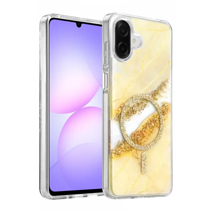 Mey İthalat®  Samsung Galaxy A07 4G Lotus Simli Magsafe Kapak - Gümüş