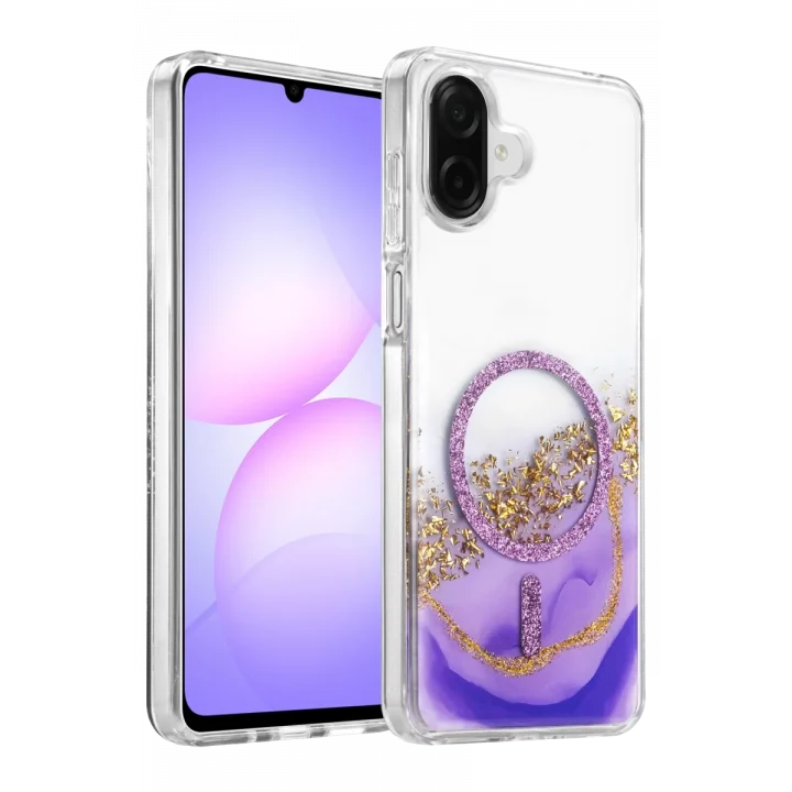 Mey İthalat®  Samsung Galaxy A07 4G Lotus Simli Magsafe Kapak - Mor