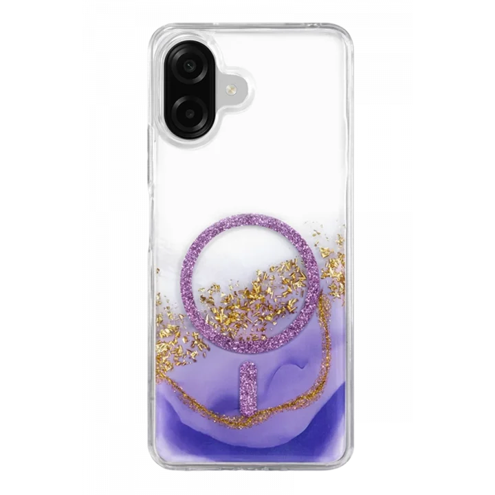 Mey İthalat®  Samsung Galaxy A07 4G Lotus Simli Magsafe Kapak - Mor
