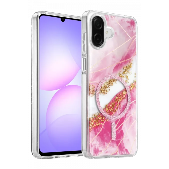 Mey İthalat®  Samsung Galaxy A07 4G Lotus Simli Magsafe Kapak - Pembe