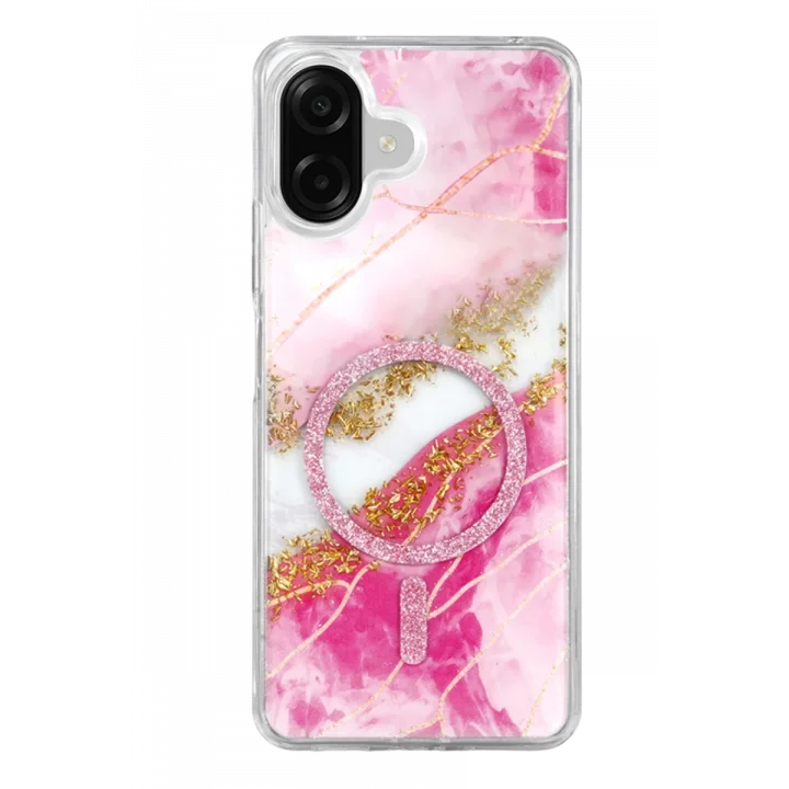 Mey İthalat®  Samsung Galaxy A07 4G Lotus Simli Magsafe Kapak - Pembe
