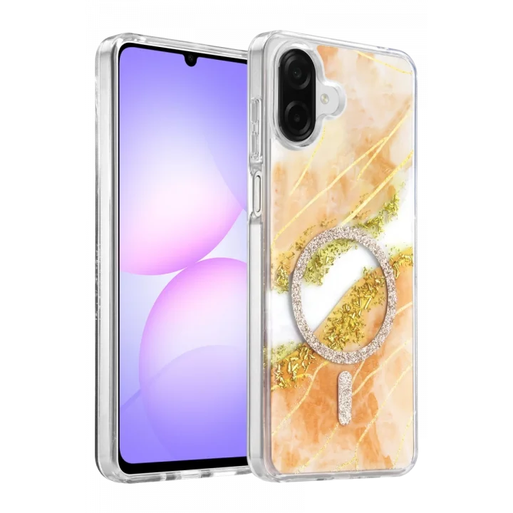 Mey İthalat®  Samsung Galaxy A07 4G Lotus Simli Magsafe Kapak - Turuncu