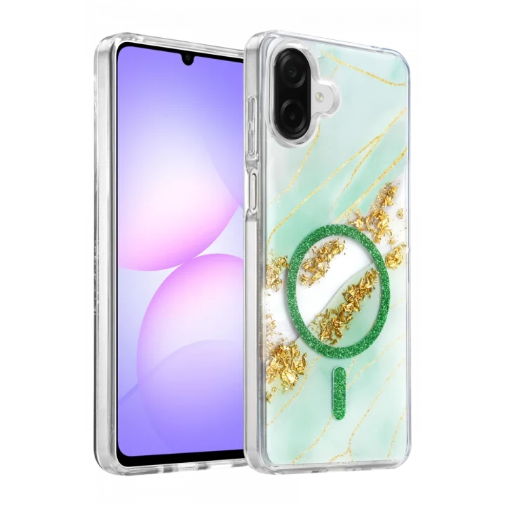 Mey İthalat®  Samsung Galaxy A07 4G Lotus Simli Magsafe Kapak - Yeşil