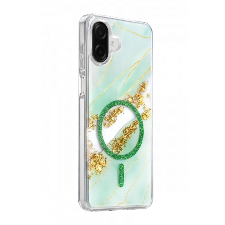 Mey İthalat®  Samsung Galaxy A07 4G Lotus Simli Magsafe Kapak - Yeşil