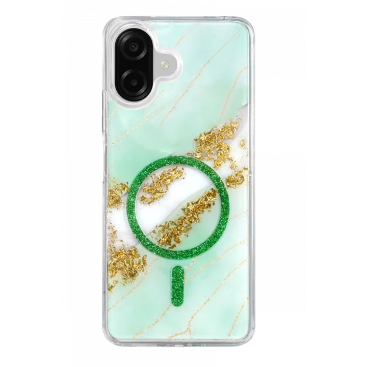 Mey İthalat®  Samsung Galaxy A07 4G Lotus Simli Magsafe Kapak - Yeşil