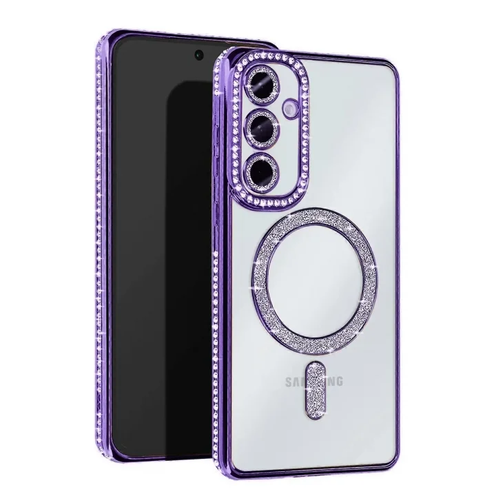 Mey İthalat®  Samsung Galaxy A17 5G Joke Simli Magneticsafe Kılıf - Derin Mor