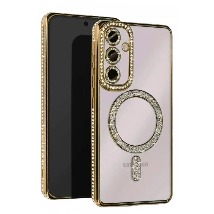 Mey İthalat®  Samsung Galaxy A17 5G Joke Simli Magneticsafe Kılıf - Gold