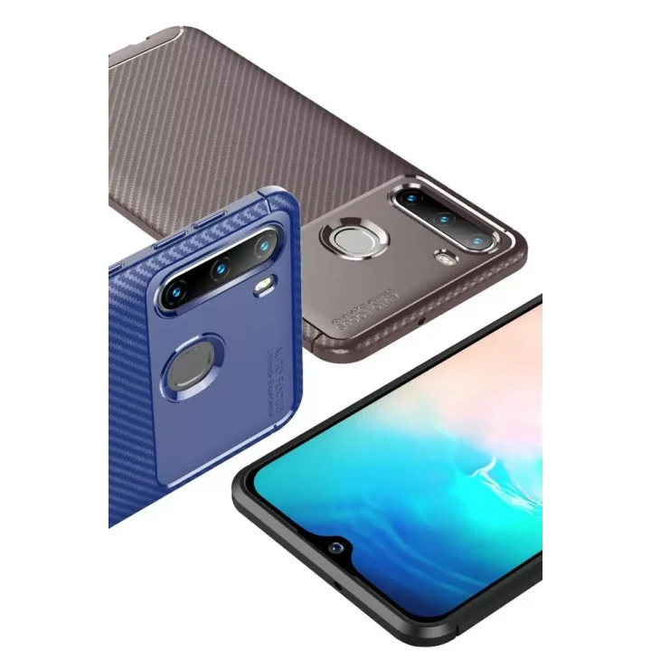 Mey İthalat®  Samsung Galaxy A21 Kılıf Auto Focus Karbon Kapak - Kahverengi