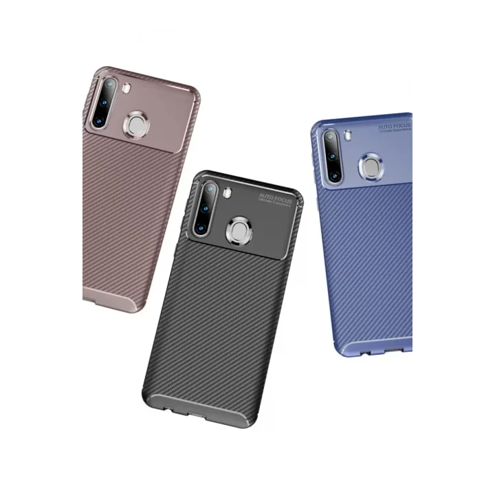 Mey İthalat®  Samsung Galaxy A21 Kılıf Auto Focus Karbon Kapak - Kahverengi