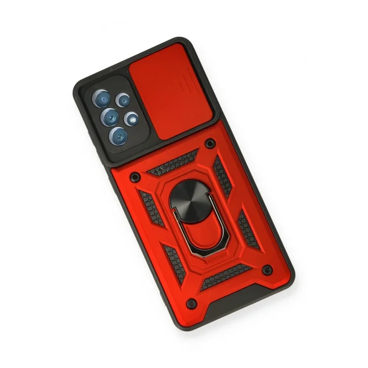 Mey İthalat®  Samsung Galaxy A32 Kılıf Pars Lens Yüzüklü Silikon - Kırmızı