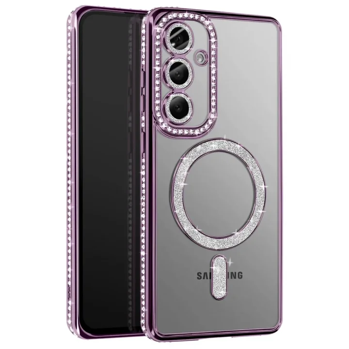 Mey İthalat®  Samsung Galaxy A37 5G Joke Simli Magneticsafe Kılıf - Derin Mor