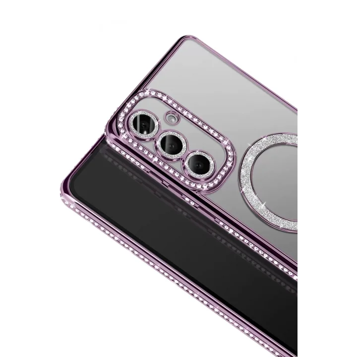 Mey İthalat®  Samsung Galaxy A37 5G Joke Simli Magneticsafe Kılıf - Derin Mor