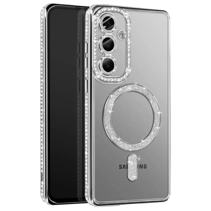 Mey İthalat®  Samsung Galaxy A37 5G Joke Simli Magneticsafe Kılıf - Gümüş