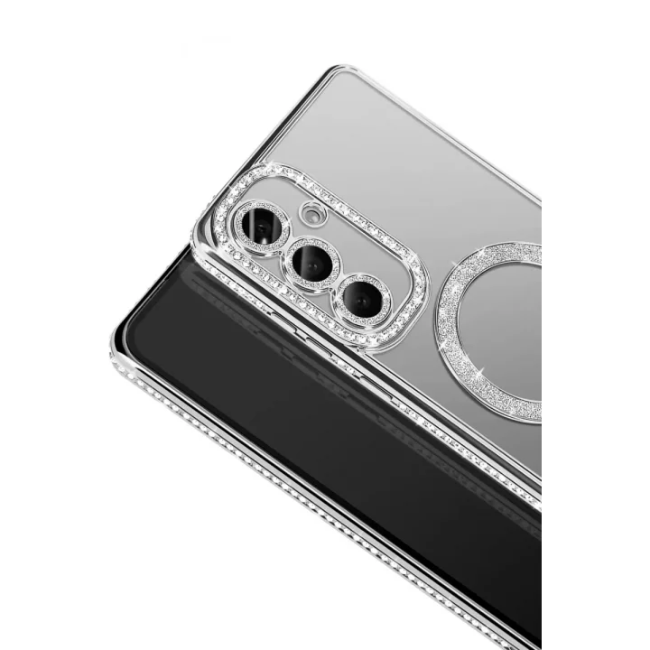 Mey İthalat®  Samsung Galaxy A37 5G Joke Simli Magneticsafe Kılıf - Gümüş