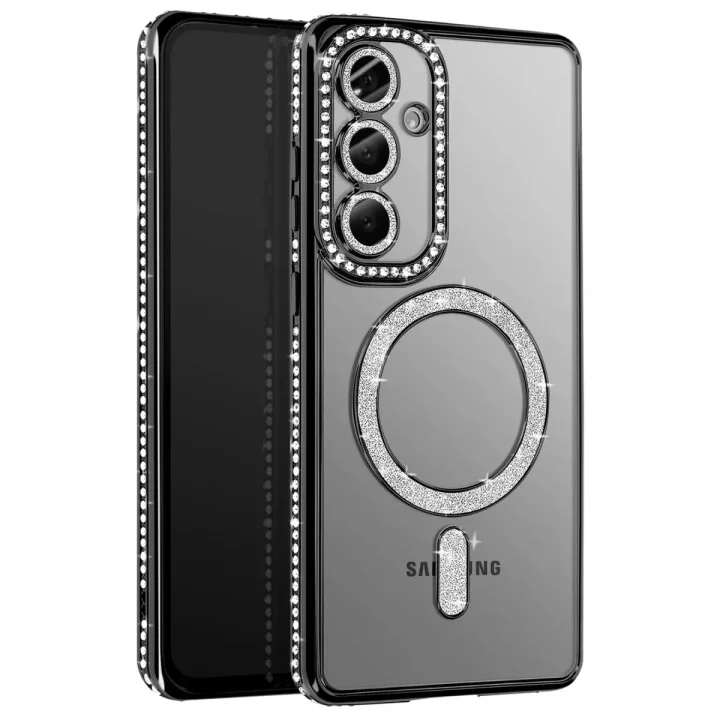 Mey İthalat®  Samsung Galaxy A37 5G Joke Simli Magneticsafe Kılıf - Siyah