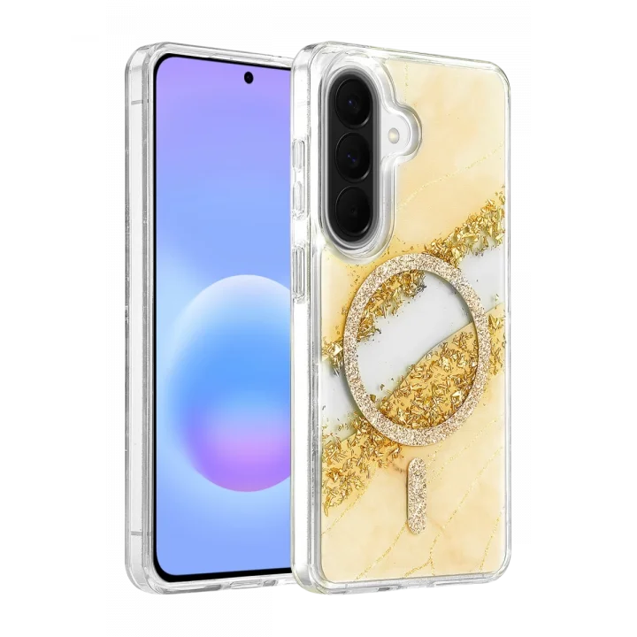 Mey İthalat®  Samsung Galaxy A37 5G Lotus Simli Magsafe Kapak - Gümüş