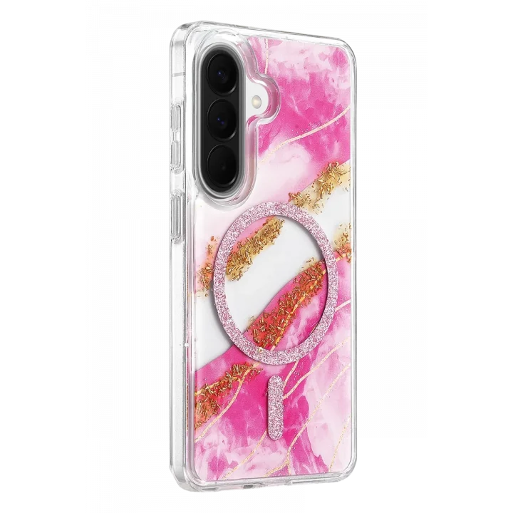 Mey İthalat®  Samsung Galaxy A37 5G Lotus Simli Magsafe Kapak - Pembe
