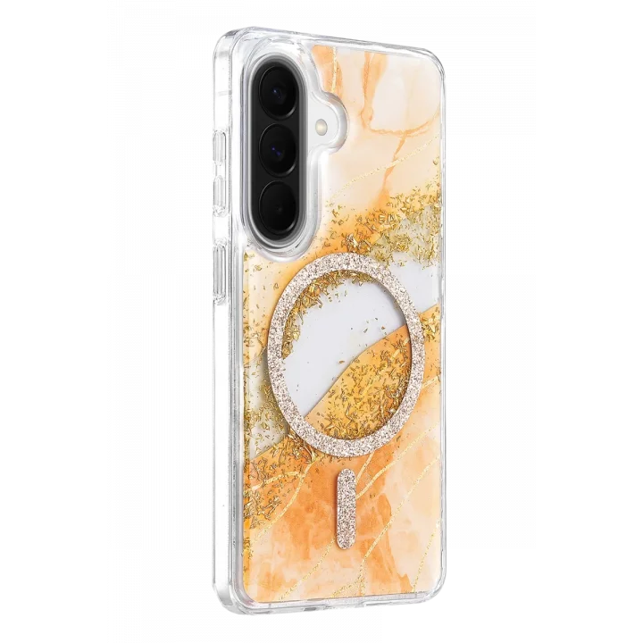 Mey İthalat®  Samsung Galaxy A37 5G Lotus Simli Magsafe Kapak - Turuncu