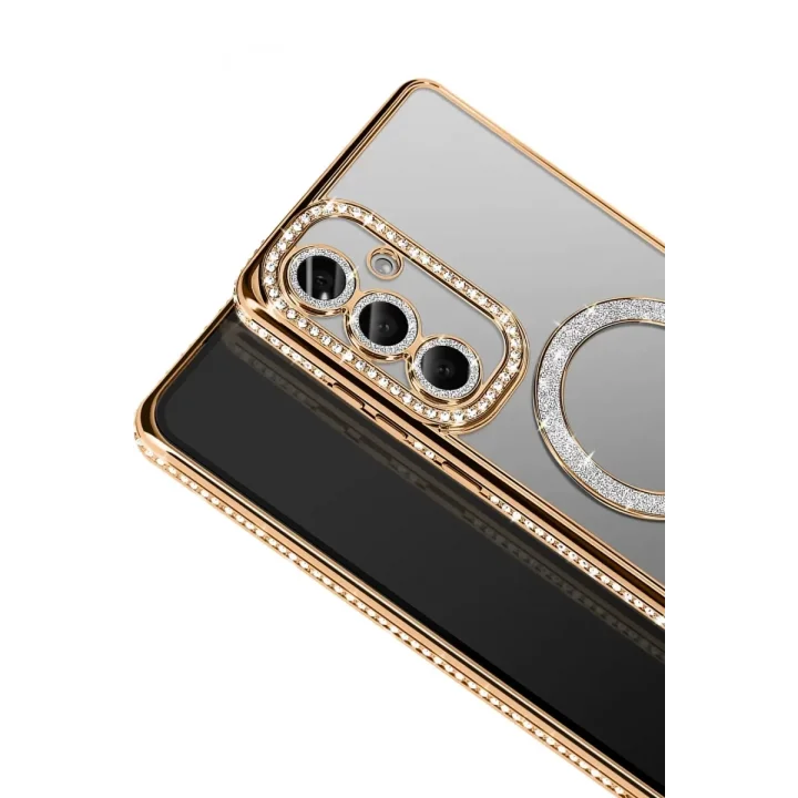 Mey İthalat®  Samsung Galaxy A57 5G Joke Simli Magneticsafe Kılıf - Gold