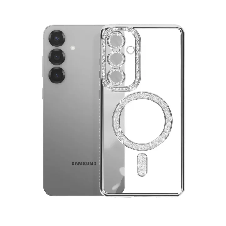 Mey İthalat®  Samsung Galaxy A57 5G Joke Simli Magneticsafe Kılıf - Gümüş
