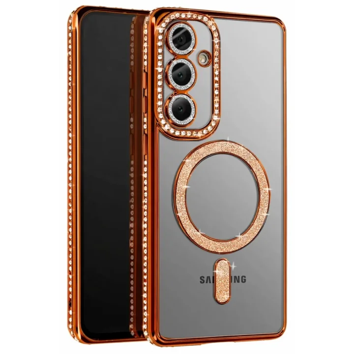 Mey İthalat®  Samsung Galaxy A57 5G Joke Simli Magneticsafe Kılıf - Turuncu