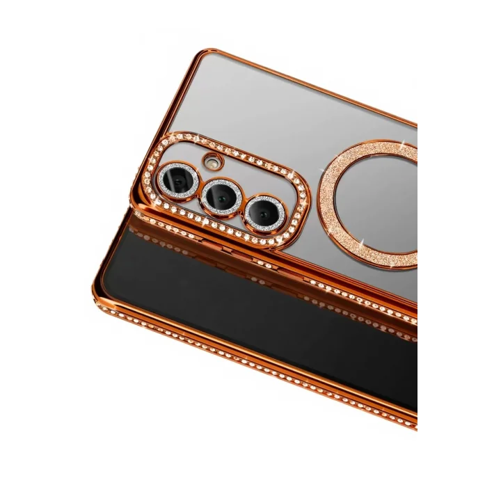 Mey İthalat®  Samsung Galaxy A57 5G Joke Simli Magneticsafe Kılıf - Turuncu