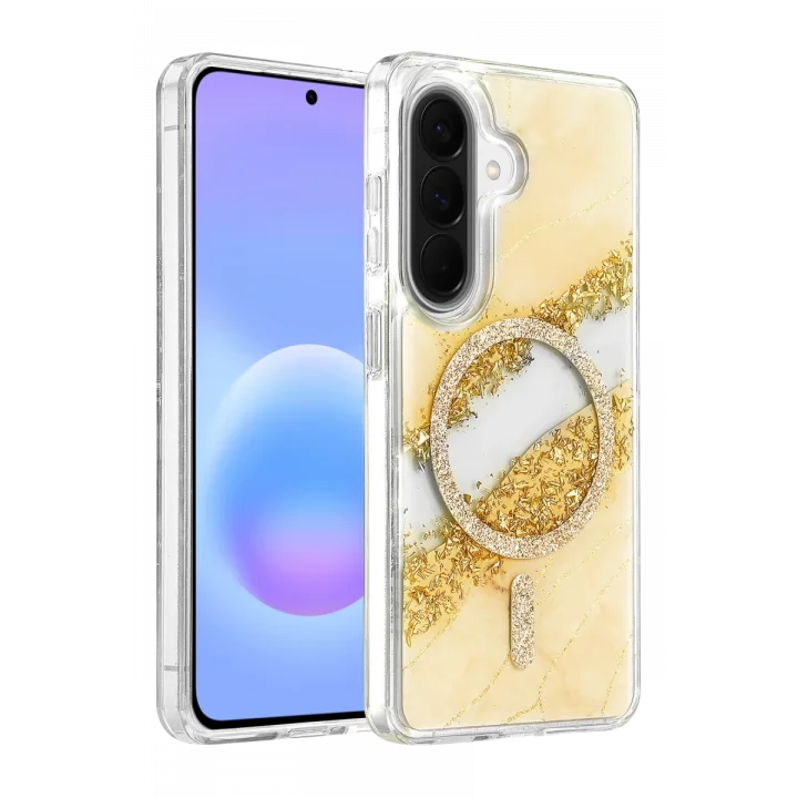 Mey İthalat®  Samsung Galaxy A57 5G Lotus Simli Magsafe Kapak - Gümüş