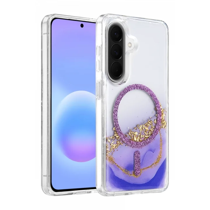 Mey İthalat®  Samsung Galaxy A57 5G Lotus Simli Magsafe Kapak - Mor