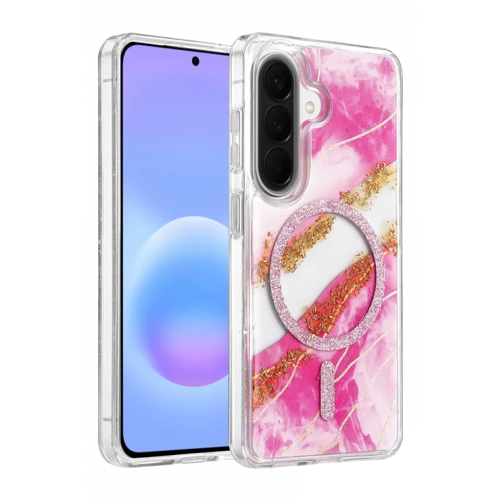 Mey İthalat®  Samsung Galaxy A57 5G Lotus Simli Magsafe Kapak - Pembe