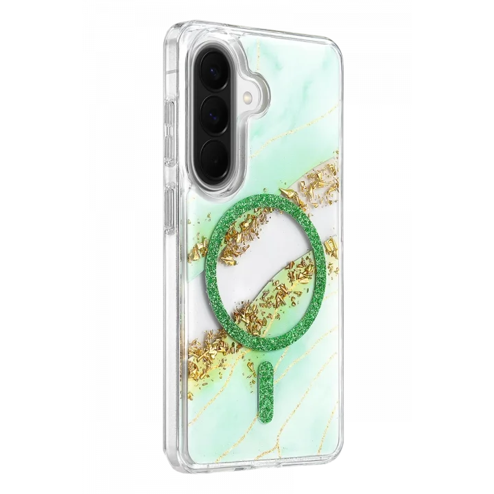 Mey İthalat®  Samsung Galaxy A57 5G Lotus Simli Magsafe Kapak - Yeşil
