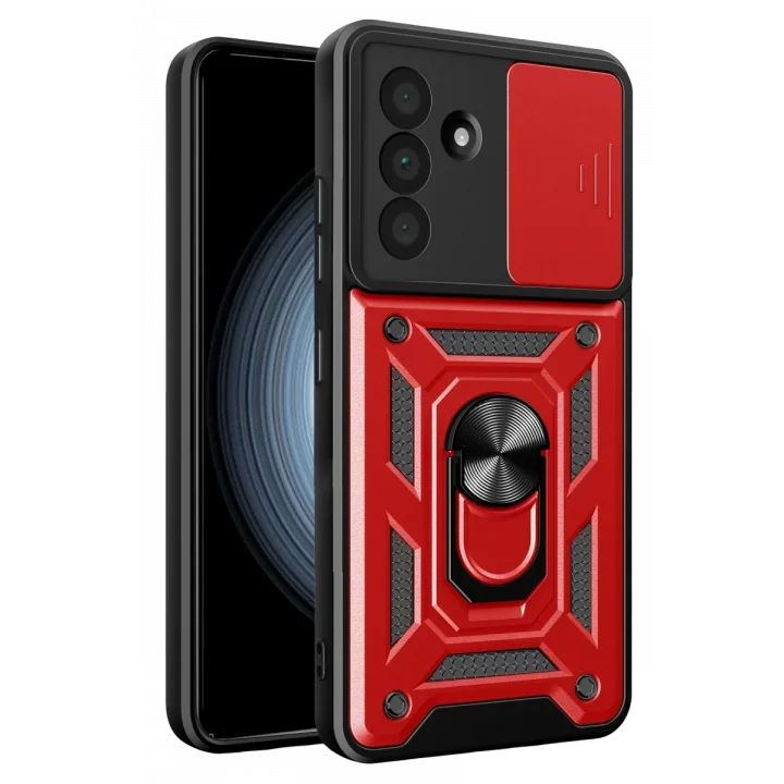 Mey İthalat®  Samsung Galaxy A57 5G Pars Lens Yüzüklü Silikon - Kırmızı