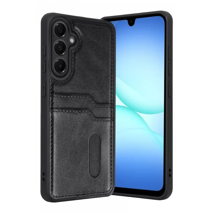 Mey İthalat®  Samsung Galaxy A57 5G Sara Kartvizitli Deri Kılıf - Siyah