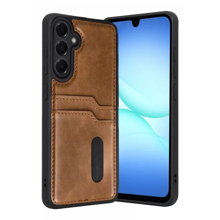 Mey İthalat®  Samsung Galaxy A57 5G Sara Kartvizitli Deri Kılıf - Taba