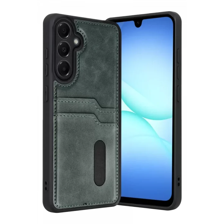Mey İthalat®  Samsung Galaxy A57 5G Sara Kartvizitli Deri Kılıf - Yeşil