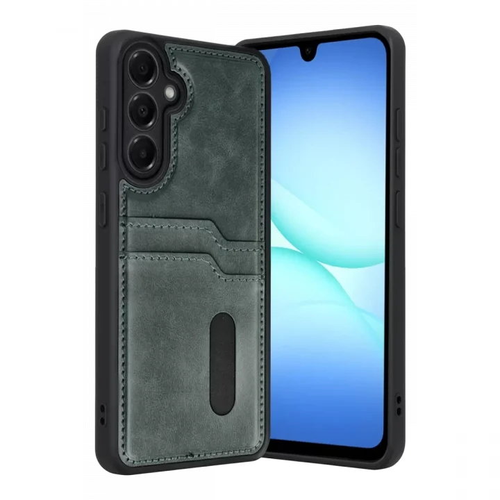Mey İthalat®  Samsung Galaxy A57 5G Sara Kartvizitli Deri Kılıf - Yeşil