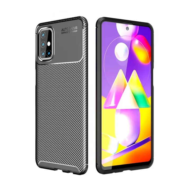 Mey İthalat®  Samsung Galaxy M31S Kılıf Auto Focus Karbon Kapak - Siyah