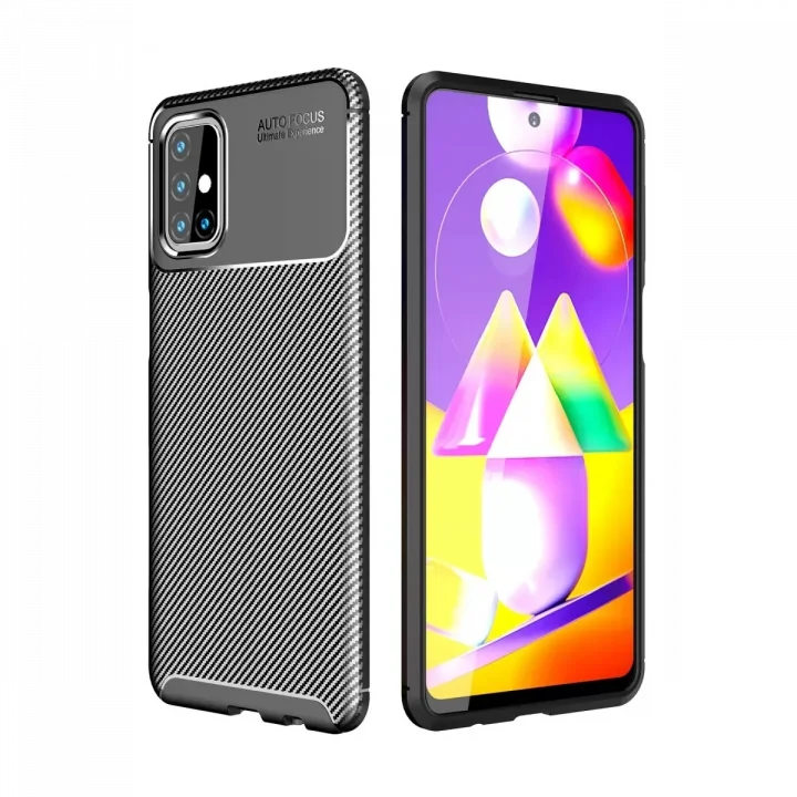 Mey İthalat®  Samsung Galaxy M31S Kılıf Auto Focus Karbon Kapak - Siyah