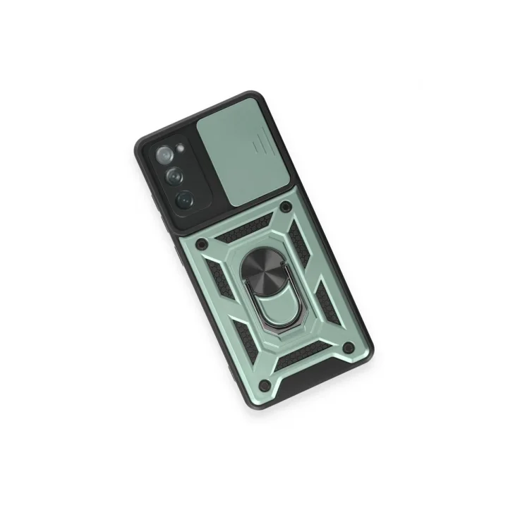 Mey İthalat®  Samsung Galaxy S20 FE Kılıf Pars Lens Yüzüklü Silikon - Yeşil