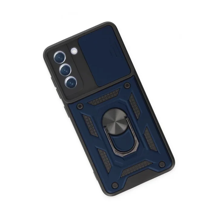 Mey İthalat®  Samsung Galaxy S21 FE Kılıf Pars Lens Yüzüklü Silikon - Lacivert