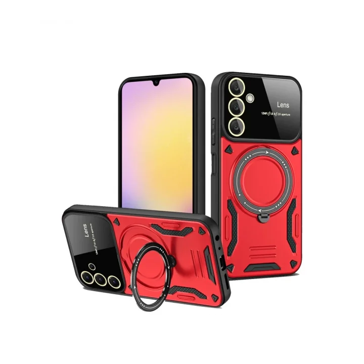 Mey İthalat®  Samsung Galaxy S23 FE Kılıf Joy Lens Standlı Kapak - Kırmızı