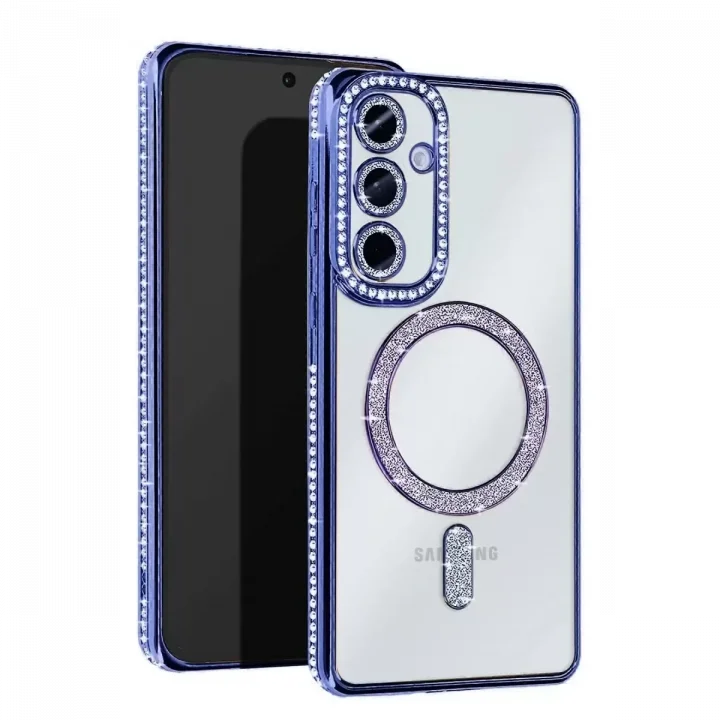 Mey İthalat®  Samsung Galaxy S24 FE Joke Simli Magneticsafe Kılıf - Mavi