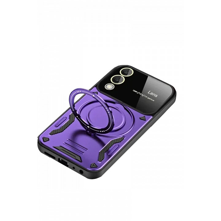 Mey İthalat®  Samsung Galaxy S25 Edge Kılıf Joy Lens Standlı Kapak - Mor