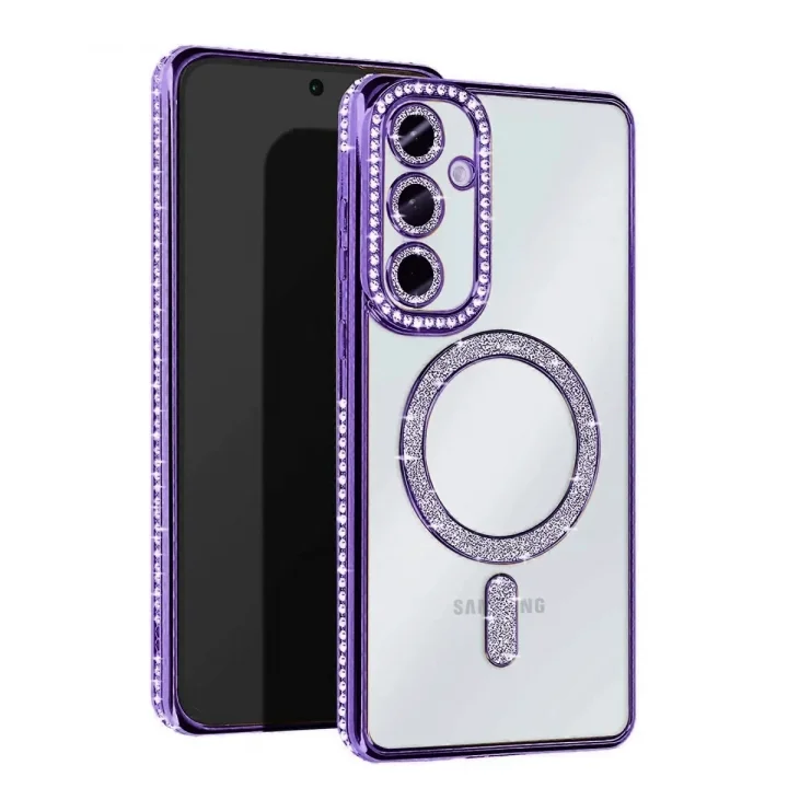 Mey İthalat®  Samsung Galaxy S25 FE Joke Simli Magneticsafe Kılıf - Derin Mor