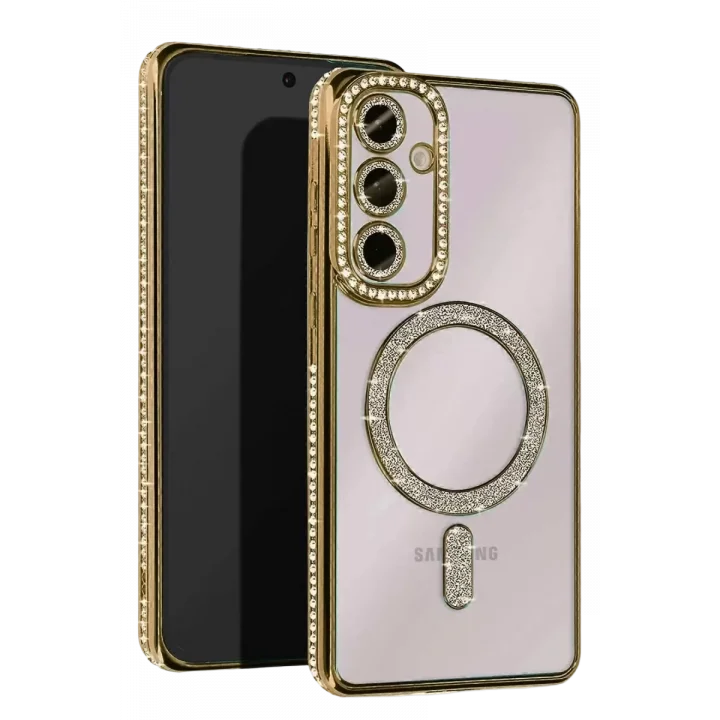 Mey İthalat®  Samsung Galaxy S25 FE Joke Simli Magneticsafe Kılıf - Gold