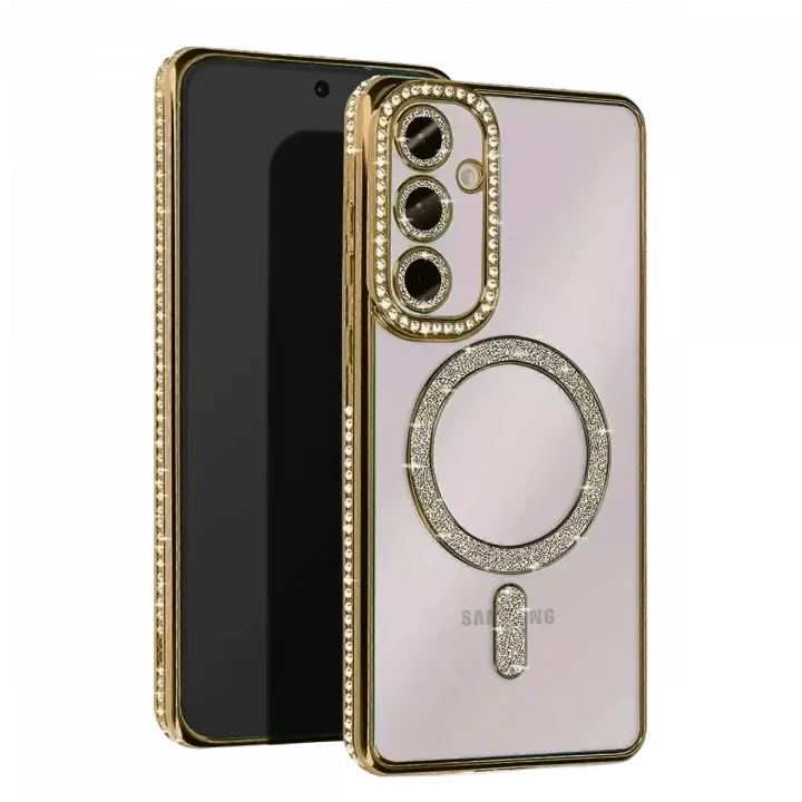 Mey İthalat®  Samsung Galaxy S25 FE Joke Simli Magneticsafe Kılıf - Gold