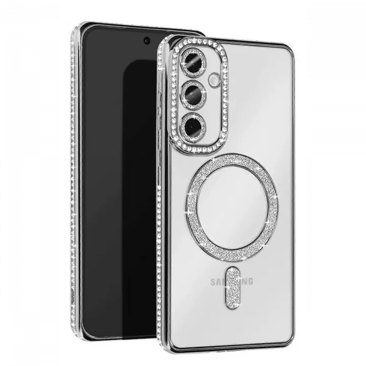 Mey İthalat®  Samsung Galaxy S25 FE Joke Simli Magneticsafe Kılıf - Gümüş