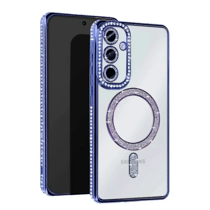 Mey İthalat®  Samsung Galaxy S25 FE Joke Simli Magneticsafe Kılıf - Mavi